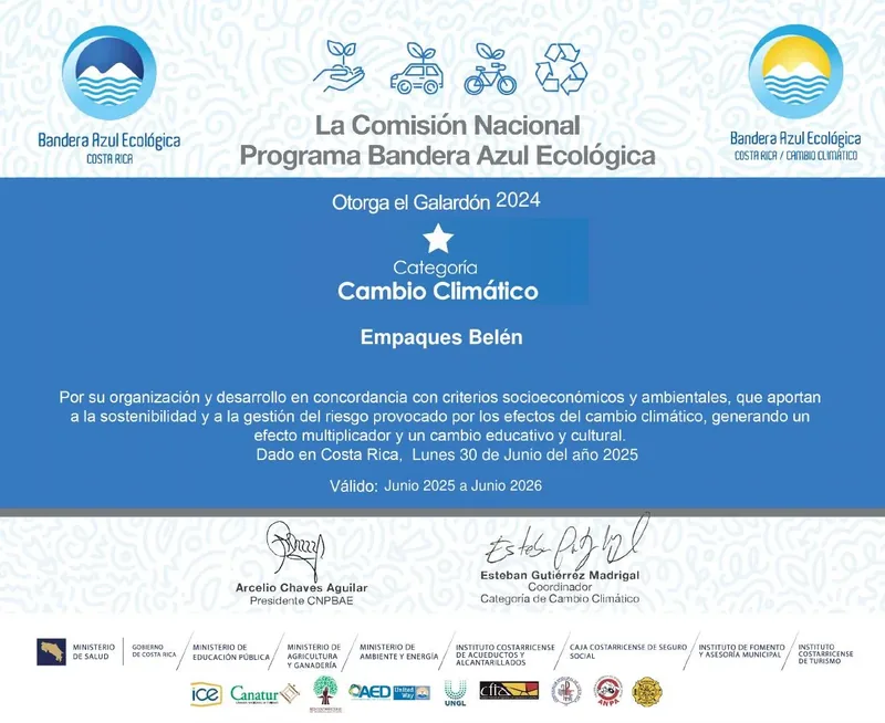 Certificado Bandera Azul Ecológica 2026