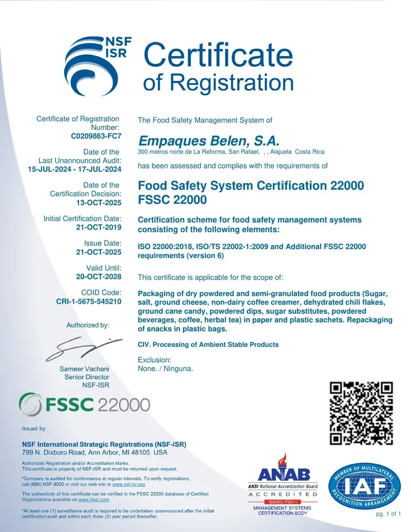 Certificado FSSC 22000 v6