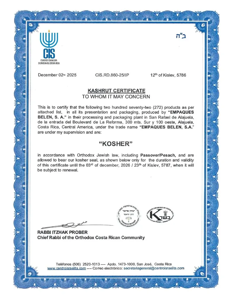 Certificado KOSHER línea BIO