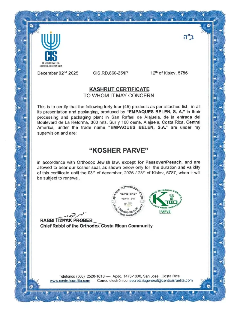 Certificado KOSHER Neutros