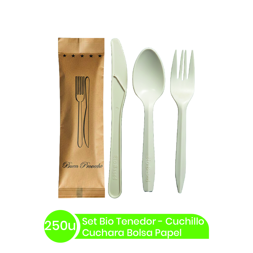 Set Tene/Cuchi/Cuchara BIO Bolsa Papel 250unid