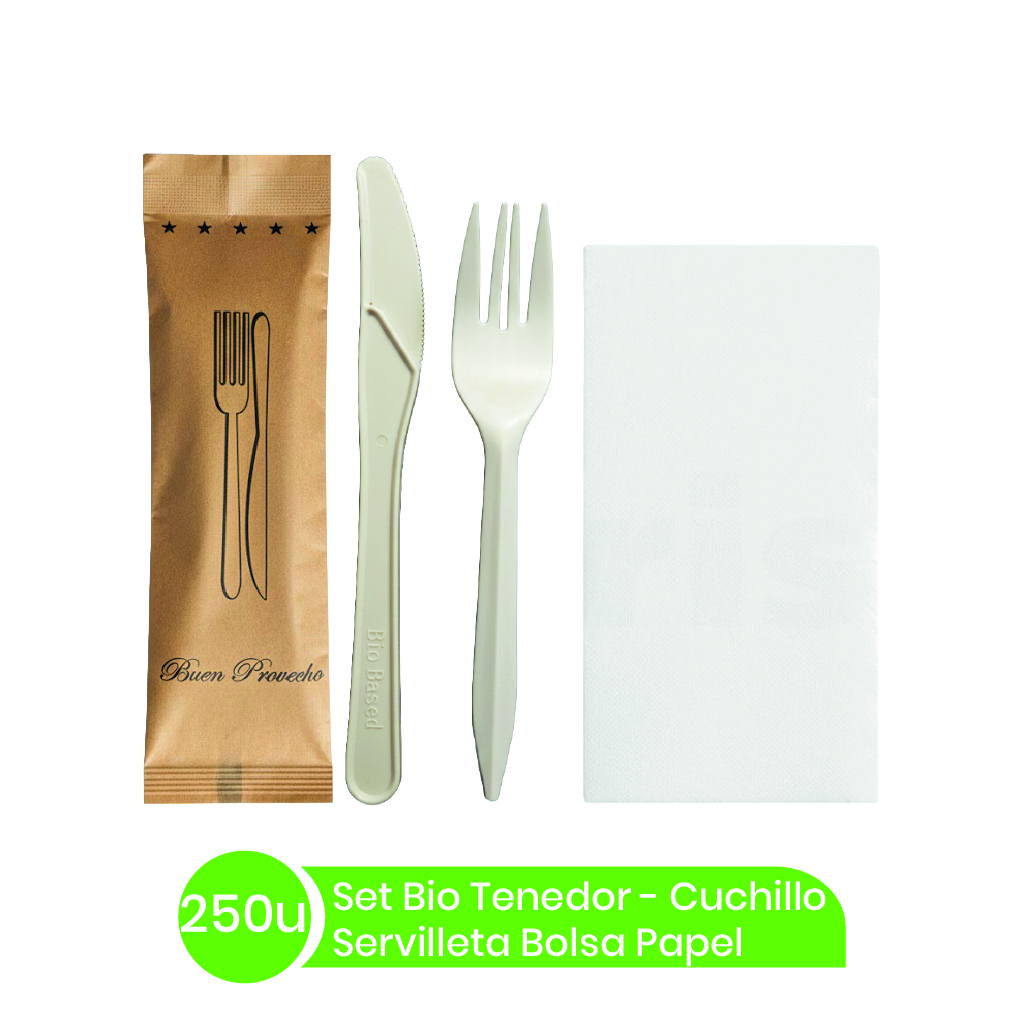 Set Tene/Cuchi/Servilleta BIO Bolsa Papel 250unid