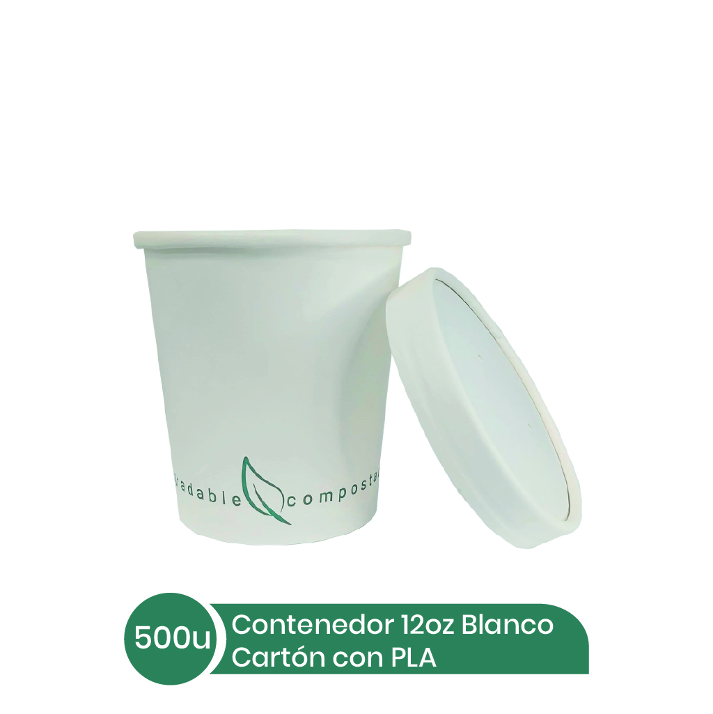 Contenedor 12 oz Blanco Cartón + PLA 20x25 unid