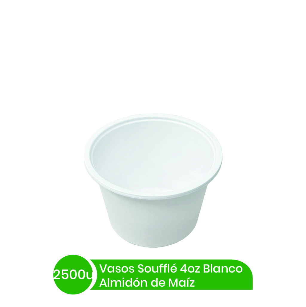 Vasos Souffle 4oz BIO Almidon Maiz BLANCO 25x100 unid